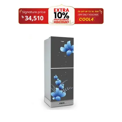 Picture of VISION Glass Door Top Mount Refrigerator RE-200 Liter Mirror Blue Flower