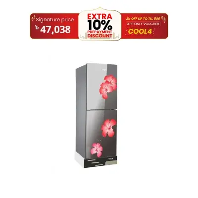 Picture of VISION Glass Door Refrigerator RE-330 Liter Mirror Jaba Flower Bottom Mount