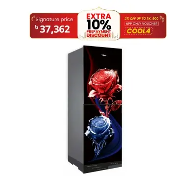 Picture of VISION Glass Door Refrigerator RE-252 Liter Crystal Lotus Flower Bottom Mount