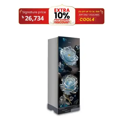 Picture of VISION Glass Door Refrigerator RE-150 Liter Digital Mineral Flower Top Mount