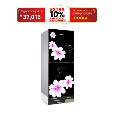Picture of VISION Glass Door Top Mount Refrigerator RE-240 Liter Mirror White Purple