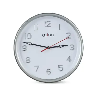 Picture of Tune Wall Clock With Digit Round-Silver-Red Hand