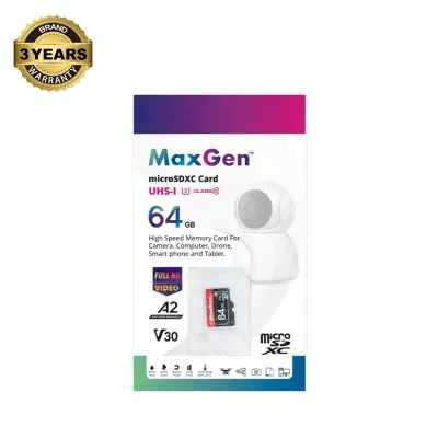 Picture of MaxGen 64GB Micro SD TF Memory Card Data Storage U3 High Speed For Ip Camera, DSLR, Drone, Smartphone & CCTV Camera (64GB)