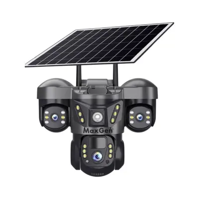 Picture of MaxGen V380 PRO 3 Lens Solar VTS29-4G Sim-Supported Battery Backup PTZ IP Camera 9MP Outdoor Waterproof 360 Degree Wide Angle Auto Tracking Color Night Vision Two Way Audio PTZ CCTV Camera (Multicolor)