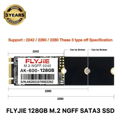 Picture of FLYJIE M.2 SATA3 128GB SSD AK-600 NGFF SSD (Size: 2242 2260 2280) Breakable For Laptops & Desktop-PC (Multicolor,128GB)