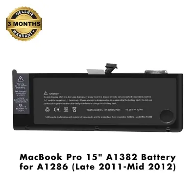 Picture of Laptop battery For A1382 Laptop Battery for MacBook Pro A1286 15 inch [EMC Number:2353-1, 2563,2556] Only for MacBook Pro A1286 15" Early 2011, Late 2011, Mid 2012 (Black)
