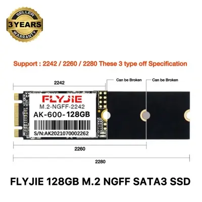 Picture of FLYJIE M.2 SATA 512GB 256GB 128GB SSD AK-600 NGFF SSD (Size: 2242 2260 2280) Breakable For Laptops & Desktop-PC (Multicolor,128GB)