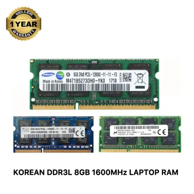 Picture of Samsung SK Hynix Micron 8GB DDR3L 1600MHz PC3L-12800s CL11 204Pin SO-DIMM Laptop Ram (Korean) 