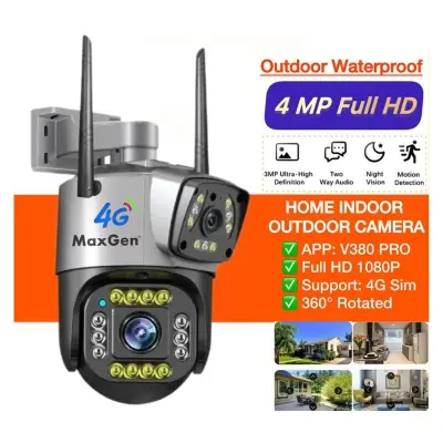 Picture of MaxGen V380 PRO Duel Lens SC02-4G Sim Support WIFI IP Camera 4MP Waterproof Outdoor Color Night Vision AUTO Tracking Two Way Alarm Live View PTZ Security Camera Lan Port Supported (Multicolor)