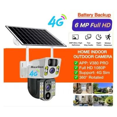 Picture of MaxGen V380 PRO VCS03-4G 6MP Sim-Supported Dual Lens Solar Battery Backup PTZ IP Camera Waterproof, Two-Way Audio, Motion Detection (Multi,Multicolor)