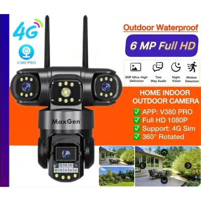 Picture of MaxGen V380 PRO 3 Lens SC28 4G SIM SUPPORT IP Camera 6MP Outdoor Waterproof 360 Degree Wide Angle Auto Tracking Color Night Vision Two Way Audio PTZ CCTV Camera (Multicolor)