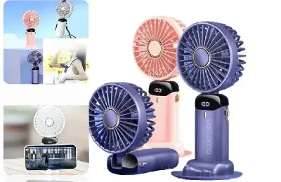 Picture of N15 4000mAh Handheld Mini Fan Foldable Portable Neck Hanging Fans 5 Speed USB Rechargeable Fan with Phone Stand and Display