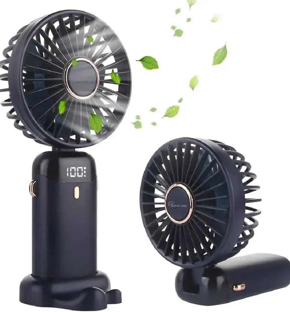 Picture of N15 4000mAh Handheld Mini Fan Foldable Portable Neck Hanging Fans 5 Speed USB Rechargeable Fan with Phone Stand and Display