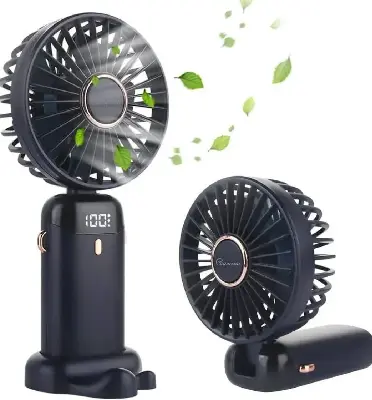 Picture of N15 4000mAh Handheld Mini Fan Foldable Portable Neck Hanging Fans 5 Speed USB Rechargeable Fan with Phone Stand and Display