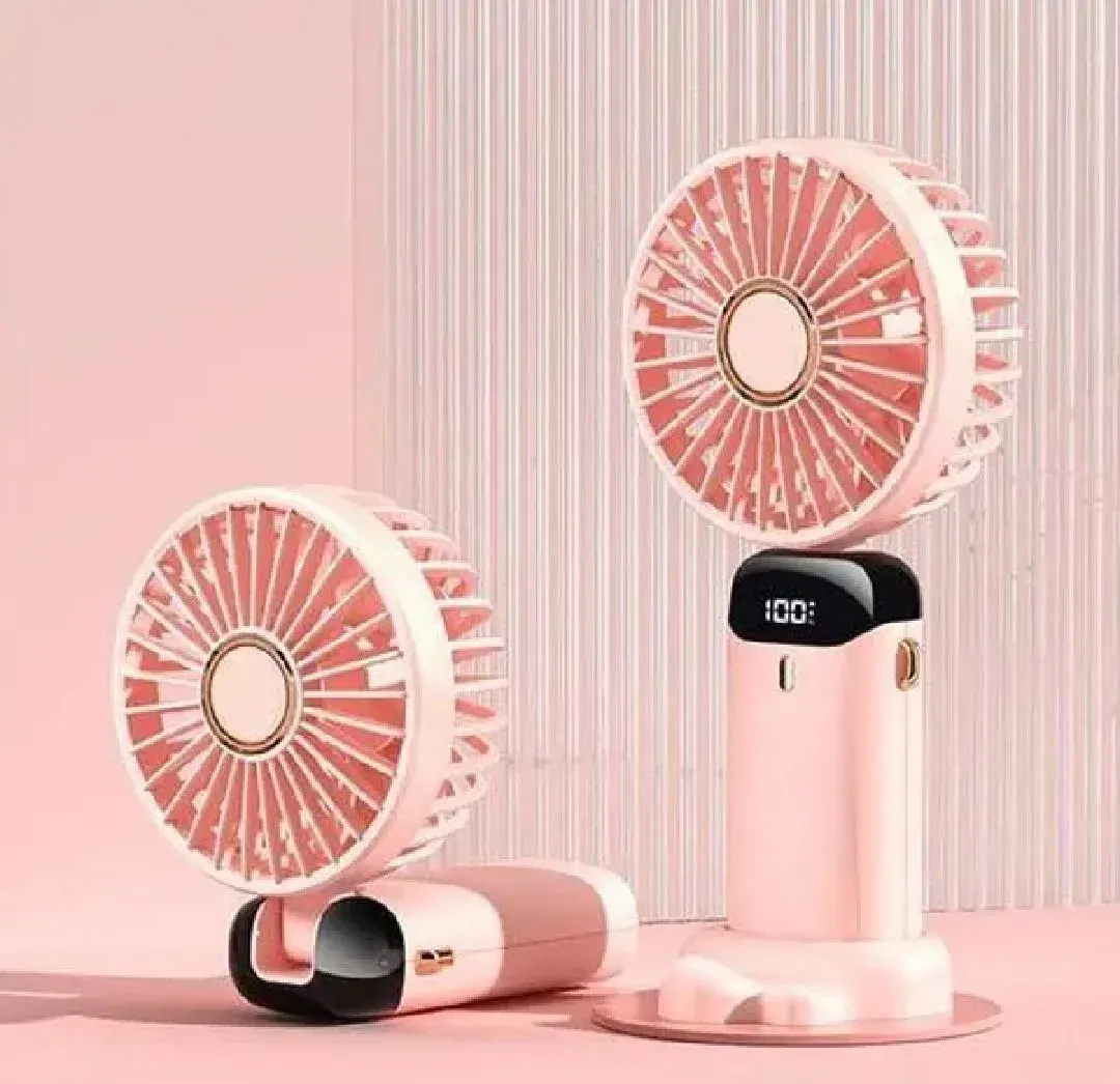 Picture of N15 4000mAh Handheld Mini Fan Foldable Portable Neck Hanging Fans 5 Speed USB Rechargeable Fan with Phone Stand and Display