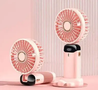 Picture of N15 4000mAh Handheld Mini Fan Foldable Portable Neck Hanging Fans 5 Speed USB Rechargeable Fan with Phone Stand and Display