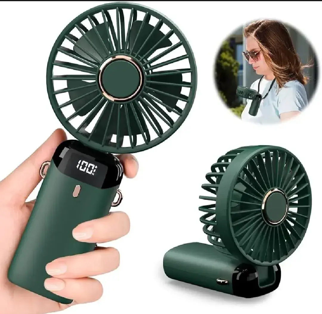 Picture of N15 4000mAh Handheld Mini Fan Foldable Portable Neck Hanging Fans 5 Speed USB Rechargeable Fan with Phone Stand and Display