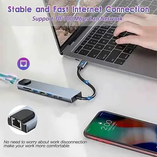 Picture of Type-C USB Hub 8-in-1 with HDMI, LAN Network Card – Dual Head High-Speed Dock Hub for PC & Mac Bangladesh