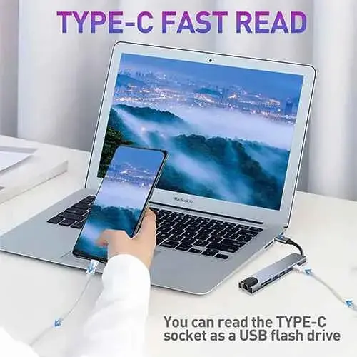 Picture of Type-C USB Hub 8-in-1 with HDMI, LAN Network Card – Dual Head High-Speed Dock Hub for PC & Mac Bangladesh