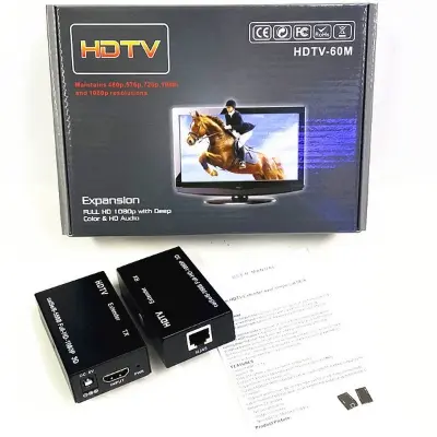 Picture of HDMI Extender 60m Over Cat6 RJ45 Cable 1080P HD Video Signal Booster Kit - HDMI RJ45 Extender