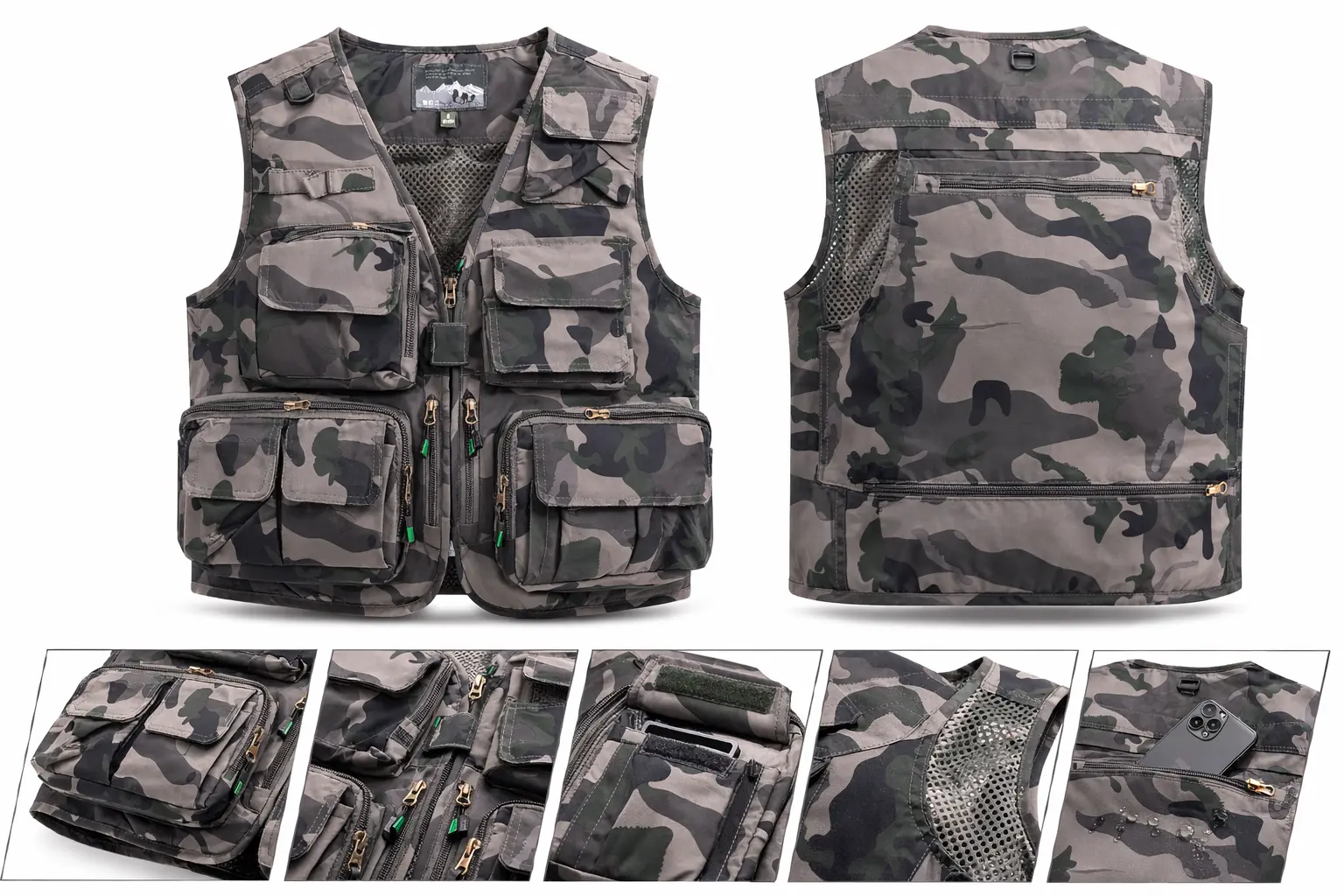 Picture of Multi Pockets Summer Mens US Tactical Hiking Fishing Vest Mens Photographer Waistcoat Mesh Cargo Sleeveless Jacket Tool Vest 6XL Applicable Season:Spring and Summer Applicable Scene:Casual Decoration:Pockets Closure Type:zipper Type:LOOSE Detachable Part: