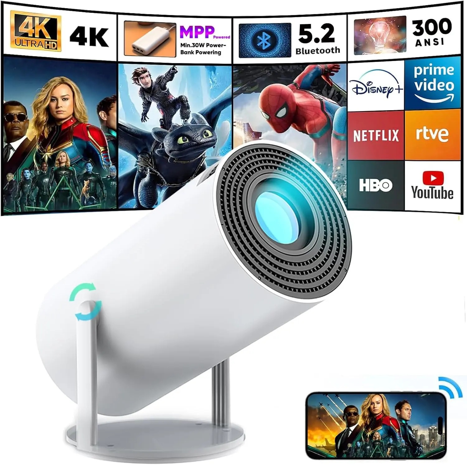 Picture of HY300PRO Android Smart Projector 4K Home Theatre WiFi Bluetooth portable Projector Price in Bangleadesh