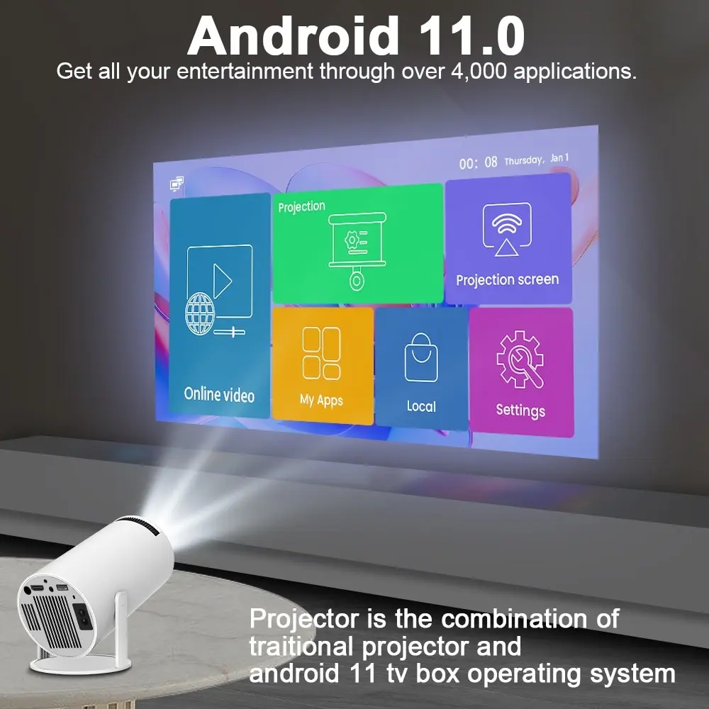 Picture of HY300PRO Android Smart Projector 4K Home Theatre WiFi Bluetooth portable Projector Price in Bangleadesh
