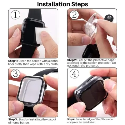 Picture of For Apple watch case 45mm Series 8,7,6,5 Tempered Glass and Case Screen Protector - Clear Soft TPU and Hard PC Glass Coverage Bumper Case (Optional ) for Apple Watch Series 8,7,6 45mm watch case