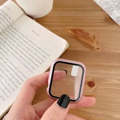 Picture of For Apple watch case 45mm Series 8,7,6,5 Tempered Glass and Case Screen Protector - Clear Soft TPU and Hard PC Glass Coverage Bumper Case (Optional ) for Apple Watch Series 8,7,6 45mm watch case