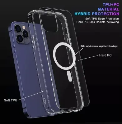 Picture of IPhone Clear Magsafe Case 16,15 14/14plus/14 Pro/14 Pro MAX/13/13Pro/13 MAX/13 MINI/12/12 Pro/12Mini/12 Pro all series for Apple Anti Yellow Magsafe Magnetic Clear Case for iPhone