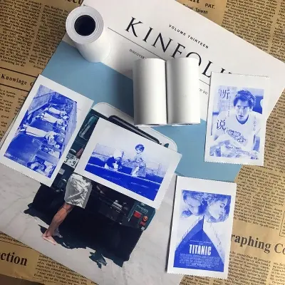 Picture of Blue Ink Photo Paper Thermal Label Printer Notes Paper Roll Blue Ink White Color Paper Roll for Photo Printer 57*30mm (Non Sticker)
