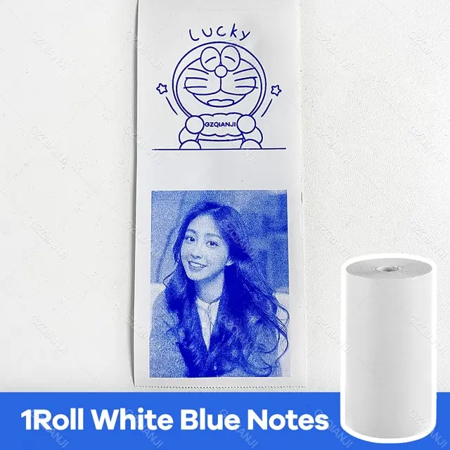 Picture of Blue Ink Photo Paper Thermal Label Printer Notes Paper Roll Blue Ink White Color Paper Roll for Photo Printer 57*30mm (Non Sticker)