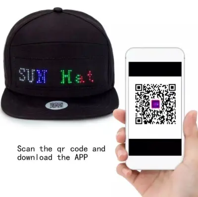 Picture of Fashionable Men/Women Wireless Bluetooth Party LED Display Baseball Cap- Mobile Phone APP Control Luminous Scrolling Message Display LED Cap Hat