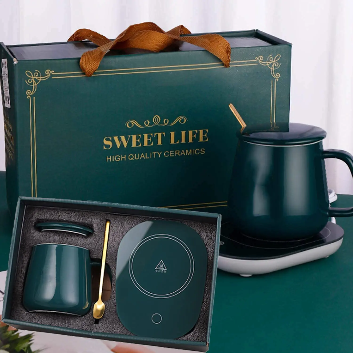 Picture of Electric Ceramic Coffee Mug And Saucer Lucky Electric Heating Ceramic Mug