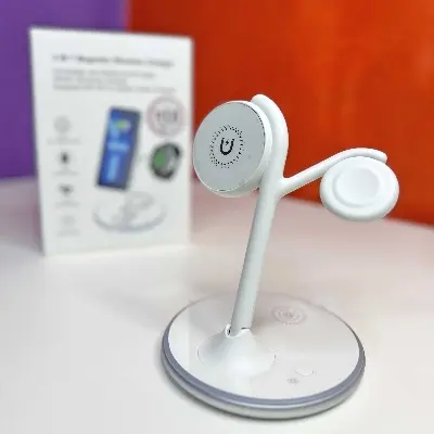 Picture of Pix X516 Magnetic Wireless Charger ( Alloy Foldable )-3 in 1 Magnetic 15W Fast Charging  Stand for iPhone/Samsung/Oneplus/Pixel etc Type-C Holder for iPhone Watches Airpods