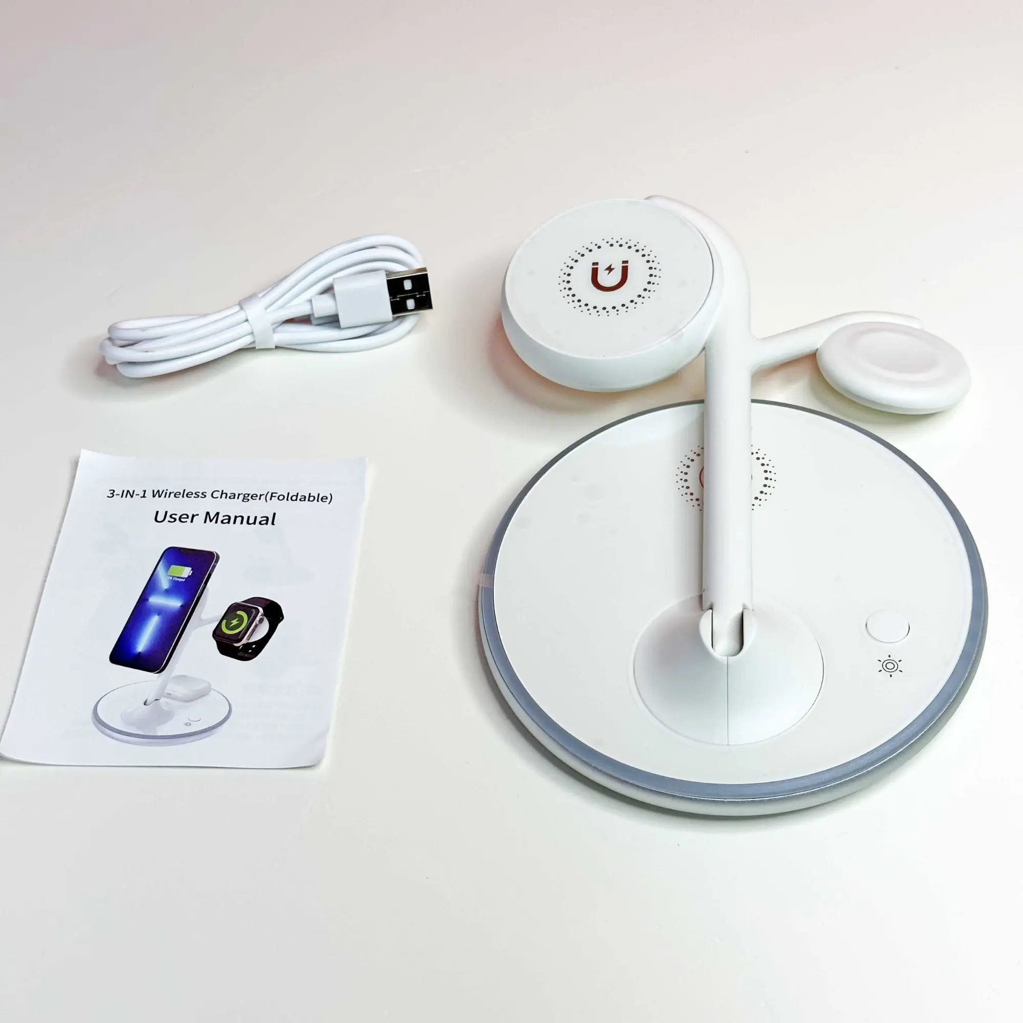 Picture of Pix X516 Magnetic Wireless Charger ( Alloy Foldable )-3 in 1 Magnetic 15W Fast Charging  Stand for iPhone/Samsung/Oneplus/Pixel etc Type-C Holder for iPhone Watches Airpods