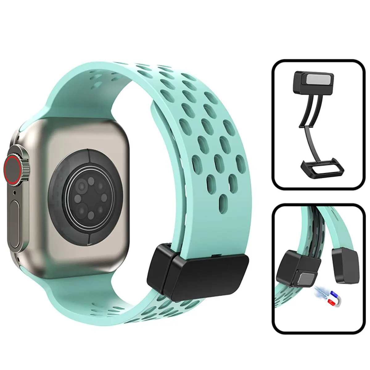 Picture of Pix Apple Watch Silicone Magnetic Suction Strap For 49mm/45mm/44mm/42mm - Adjustable Magnetic Loop Silicone Suction Correa Bracelet / Strap For iWatch Ultra Series 8 7 5 6 5 4