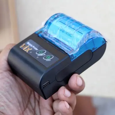 Picture of Pix Portable Pos Mini Printer 58mm MTP 2 Pos Printer Thermal Receipt Printer 2inch USB Bluetooth Support ESC POS Print Command Compatible with Android/iOS/Windows for Shops, Small Business, Restaurant