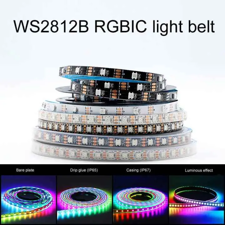 Picture of Pix Programmable RGB 5050 2812IC LED Lights 60LED/144 Led/M 1LED/Cut Colorful LED Strip Lights -5M USB 5V Bluetooth APP Music Function Control Lamp With Remote RGB Light App Control Addressable SPI Mini Pixel LED Controller for Dream Colorful Strip