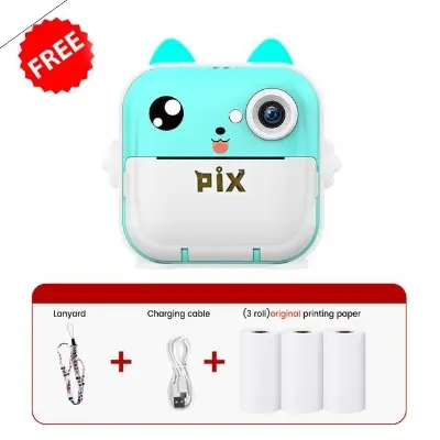 Picture of Pix Instant Thermal Printing Mini Digital Camera-Children Instant Fun Print Camera Kids Video Photography Digital Photo Camera Mini Thermal Printer With Free 3 Piece Thermal Paper- Best Birthday Gift Children Instant Print Camera
