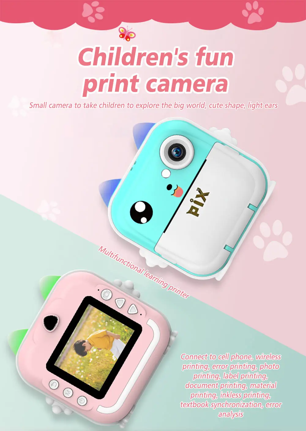 Picture of Pix Instant Thermal Printing Mini Digital Camera-Children Instant Fun Print Camera Kids Video Photography Digital Photo Camera Mini Thermal Printer With Free 3 Piece Thermal Paper- Best Birthday Gift Children Instant Print Camera