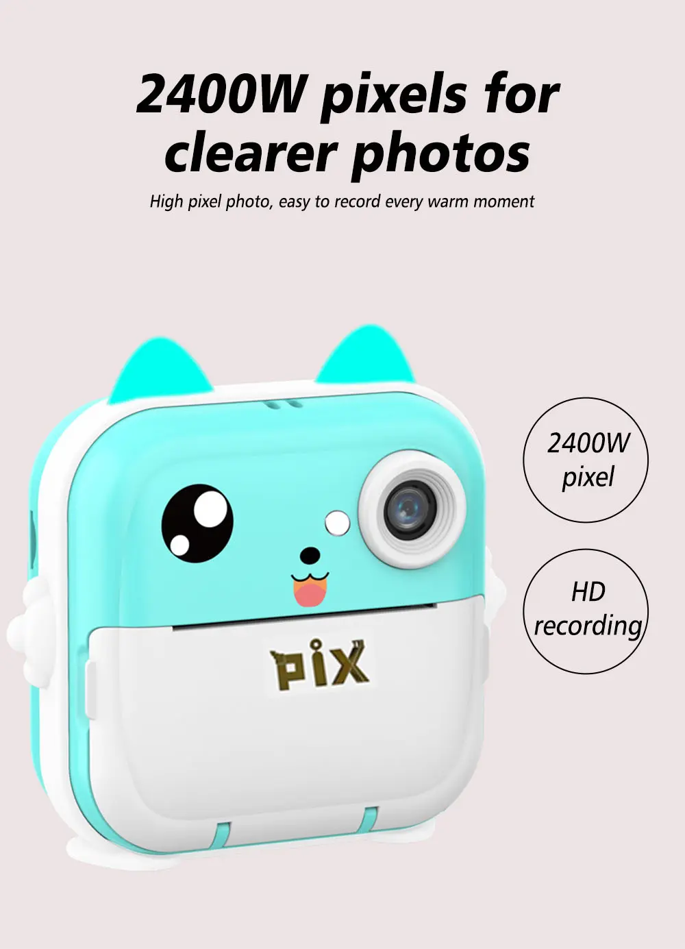 Picture of Pix Instant Thermal Printing Mini Digital Camera-Children Instant Fun Print Camera Kids Video Photography Digital Photo Camera Mini Thermal Printer With Free 3 Piece Thermal Paper- Best Birthday Gift Children Instant Print Camera