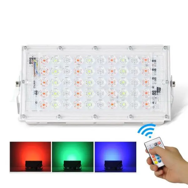 Picture of RGB LED Flood Light Original (50W, AC 175-265V)- /100 W Remote Controlled IP65 Waterproof Landscape & Outdoor Lighting-180 Degree Adjustable Flood Light for Courtyard 50W/100 W (Optional)