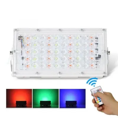 Picture of RGB LED Flood Light Original (50W, AC 175-265V)- /100 W Remote Controlled IP65 Waterproof Landscape & Outdoor Lighting-180 Degree Adjustable Flood Light for Courtyard 50W/100 W (Optional)