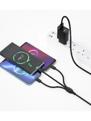 Picture of WIWU Wi-U003 Dual USB Charger with 3 in 1 USB Charging Data Cable Set, EU Plug-Wiwu High Quality Fast Charger Dual USB charger with 3 in 1 cable for Mobile Phone