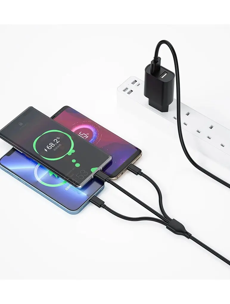 Picture of WIWU Wi-U003 Dual USB Charger with 3 in 1 USB Charging Data Cable Set, EU Plug-Wiwu High Quality Fast Charger Dual USB charger with 3 in 1 cable for Mobile Phone