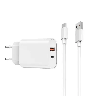 Picture of WiWU 20W PD+QC USB Type C Charger with Cable Set-WiWU Wi-U002 High Quality 20W PD+QC USB Type C Charger Fast Charging Charger Wall Charger With EU Plug for iPhone Android