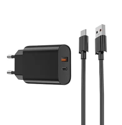 Picture of WiWU 20W PD+QC USB Type C Charger with Cable Set-WiWU Wi-U002 High Quality 20W PD+QC USB Type C Charger Fast Charging Charger Wall Charger With EU Plug for iPhone Android