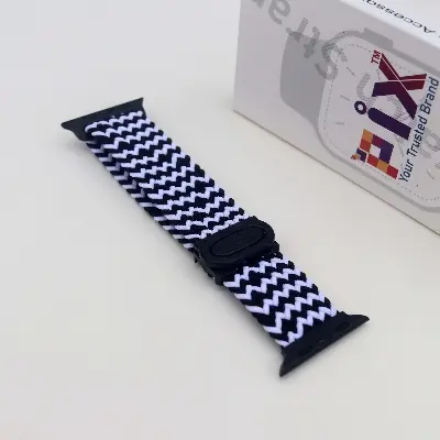 Picture of Pix Apple Watch Button Style Elastic Strap-Nylon Elastic Strap for 42/44/45/49mm-Colorful Braided Nylon Elastic Woven Loop Watch Strap Plastic Button Lock-Replacement Band For Apple Watch