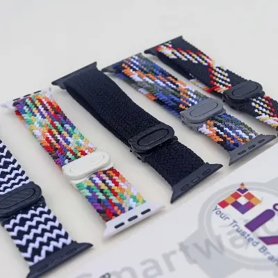 Picture of Pix Apple Watch Button Style Elastic Strap-Nylon Elastic Strap for 42/44/45/49mm-Colorful Braided Nylon Elastic Woven Loop Watch Strap Plastic Button Lock-Replacement Band For Apple Watch